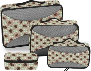 Travel Cubes Set of 4 Suitcase Organizer Suitcase Organizers Packing Cunes Sunflowers Green Plaided