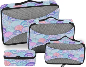 Travel Packing Cubes Set of 4 Luggage Organizer Bags Packing Cubes for Travel Women Pqcking Cubes Watercolor Sea Shell