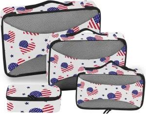 Travel Packing Organizers 4 Set Suitcase Organizer Travel Cubes for Luggage Oacking Cubes American Flag Hearts