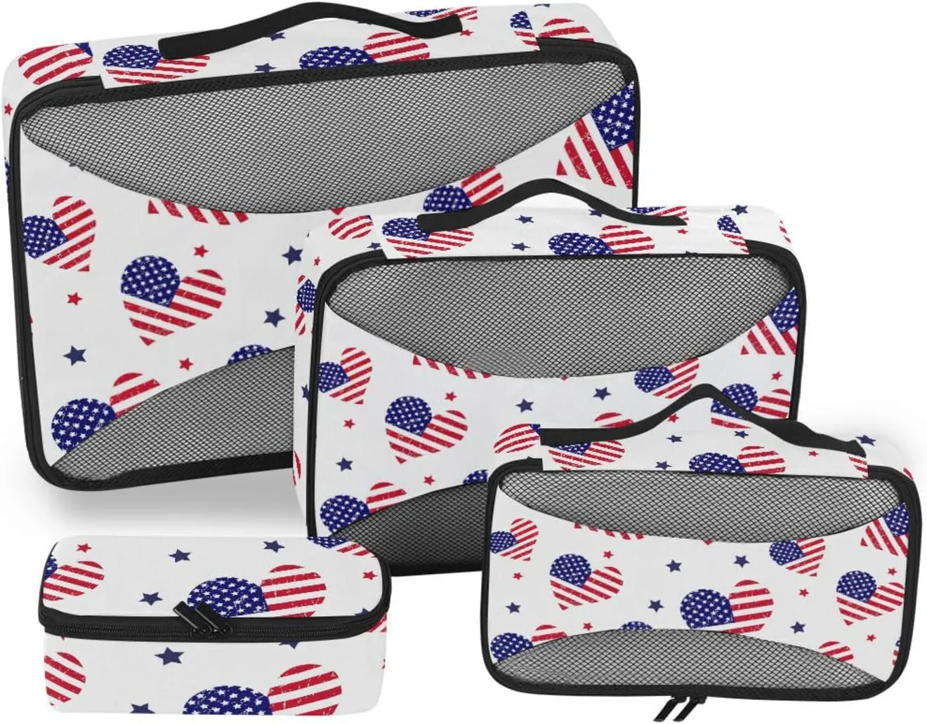 Travel Packing Organizers 4 Set Suitcase Organizer Travel Cubes for Luggage Oacking Cubes American Flag Hearts