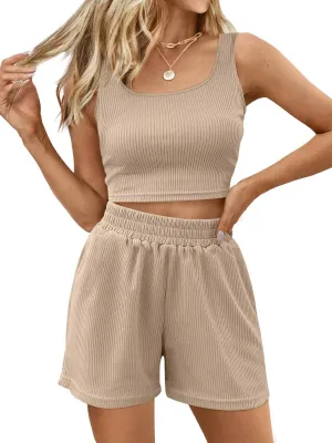 Trendy Queen Two Piece Summer Outfits 2 Piece Sets 2025 Sleeveless Matching Lounge Crop Top High Waisted Short