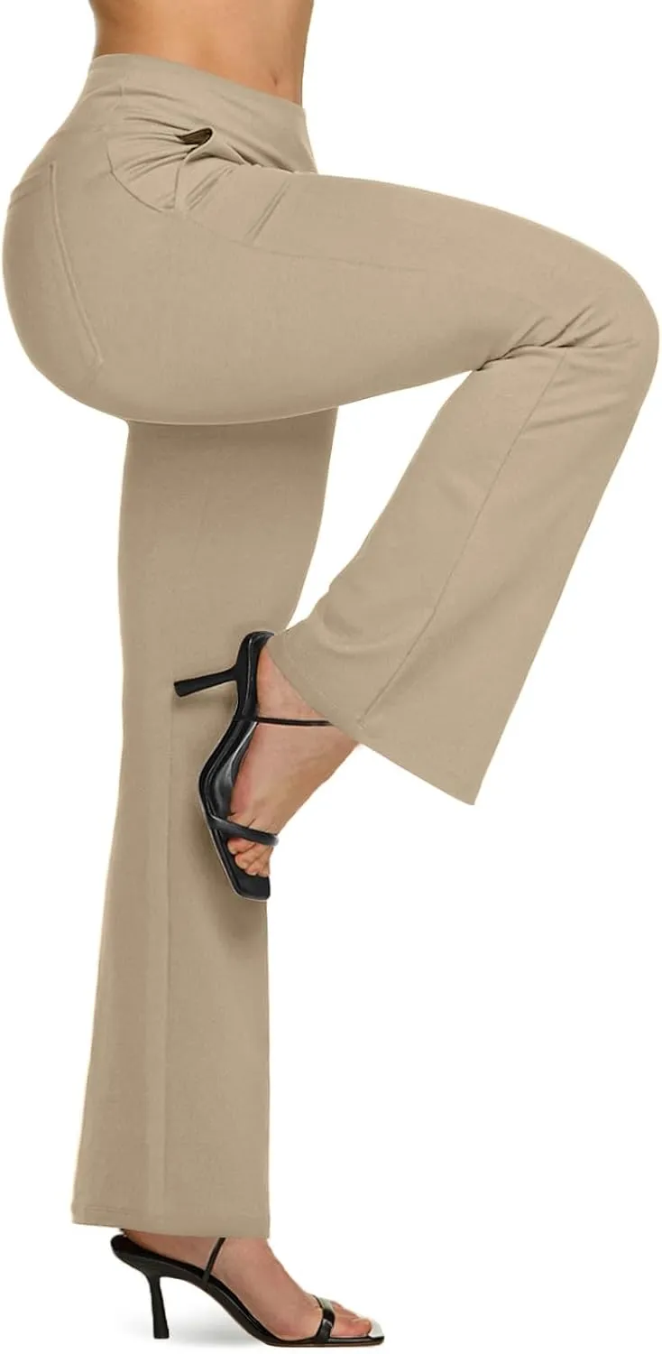 TSLA Women's Yoga & Dress Pants, Office Business Casual Work Slacks, Stretch Straight Leg/Bootcut Pants with 4 Pockets