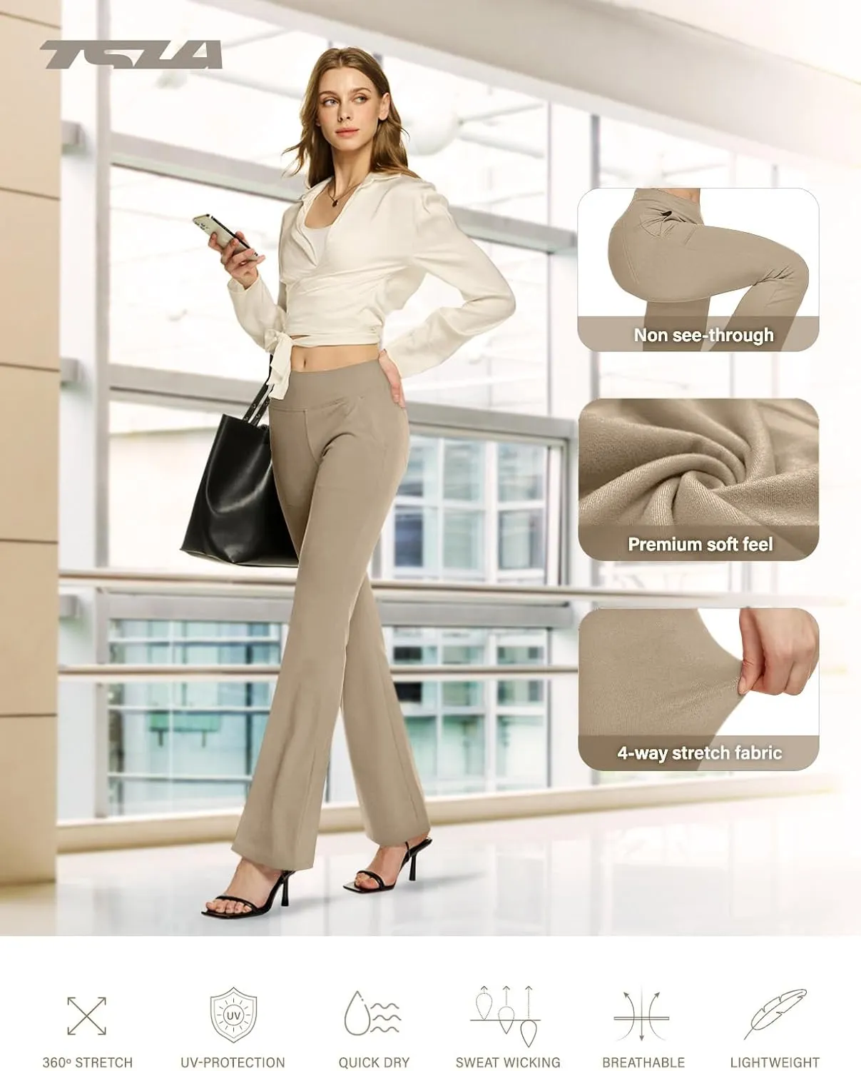 TSLA Women's Yoga & Dress Pants, Office Business Casual Work Slacks, Stretch Straight Leg/Bootcut Pants with 4 Pockets