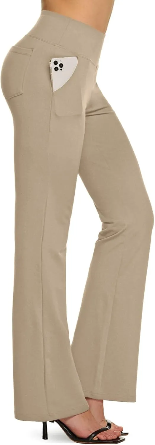 TSLA Women's Yoga & Dress Pants, Office Business Casual Work Slacks, Stretch Straight Leg/Bootcut Pants with 4 Pockets