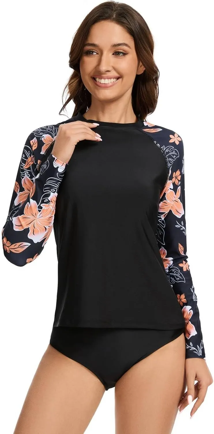 Two Piece Rash Guard for Women Sun Protection UPF 50  Long Sleeve Swimsuits Quick Dry Swim Shirts