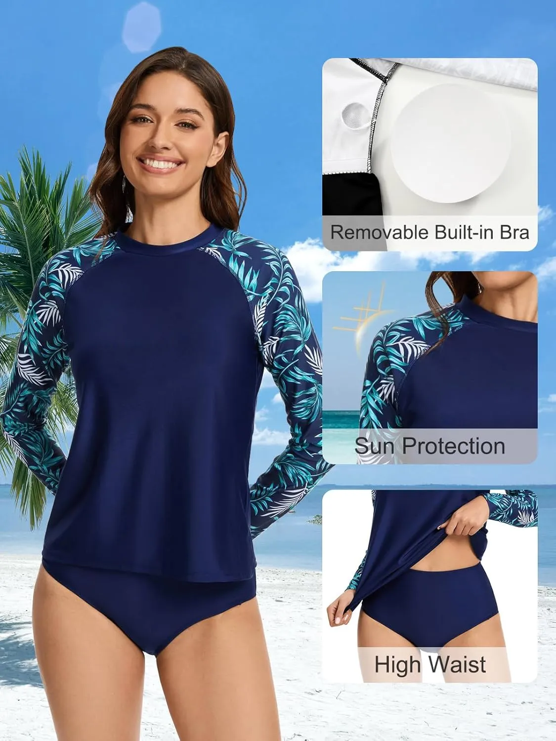 Two Piece Rash Guard for Women Sun Protection UPF 50  Long Sleeve Swimsuits Quick Dry Swim Shirts