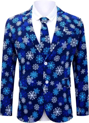 uideazone Men's Christmas Blazer Suit 3D Printed Tuxedo Jacket Xmas Party Sports Coat with Tie for Dinner,Prom,Wedding
