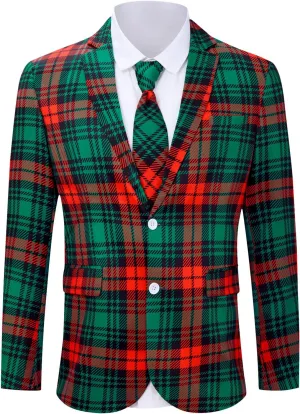 uideazone Men's Christmas Blazer Suit 3D Printed Tuxedo Jacket Xmas Party Sports Coat with Tie for Dinner,Prom,Wedding