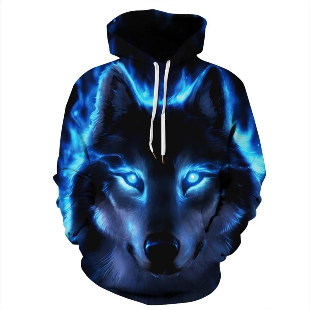 Unisex Wolf Print Hooded Sweatshirt - Oversized men's women's streetwear pullover with digital print