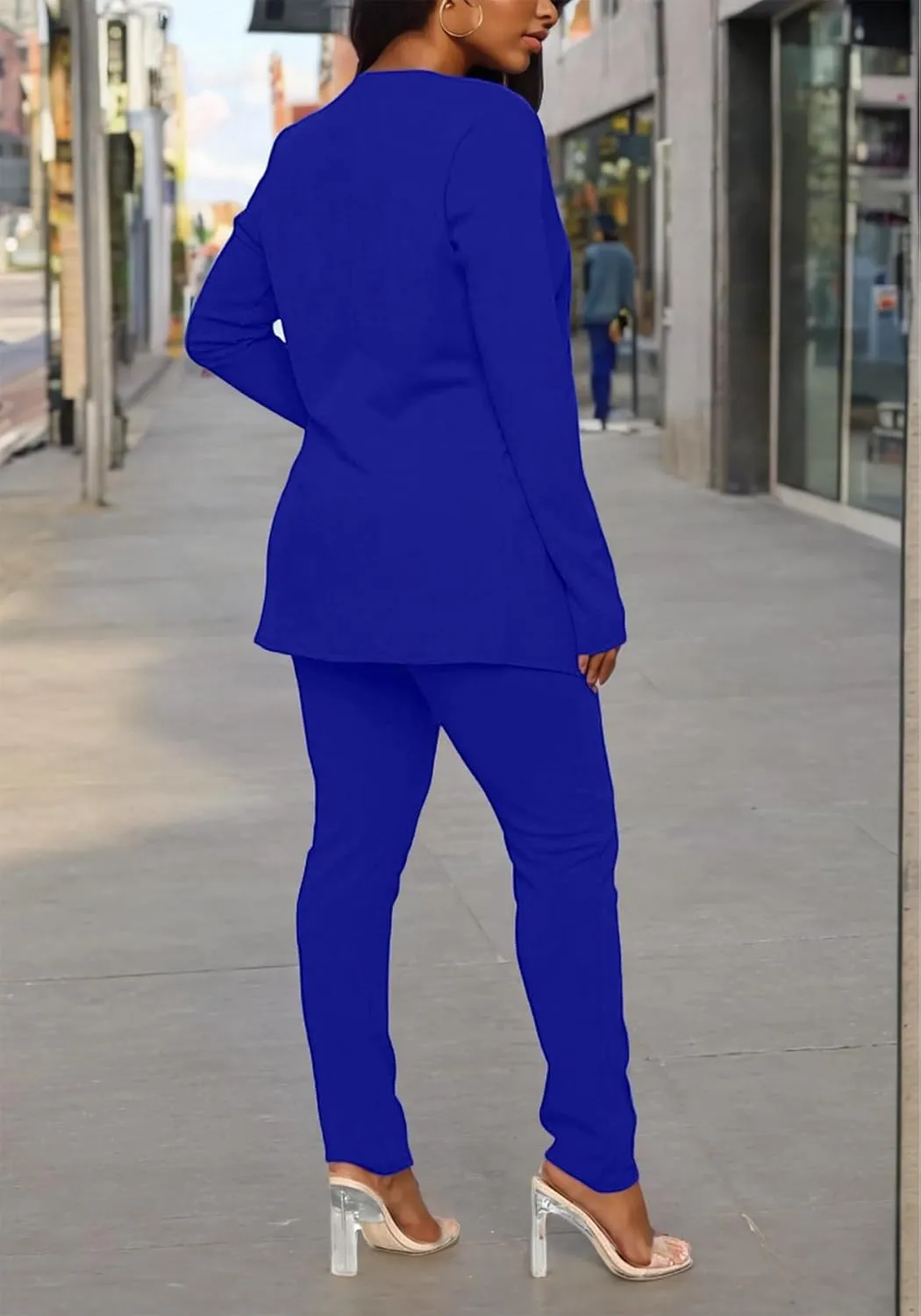 Vakkest Womens Suits 2 Piece Set Business Formal Outfit Casual Long Sleeve Blazer and Office Work Pencil Pants Dressy