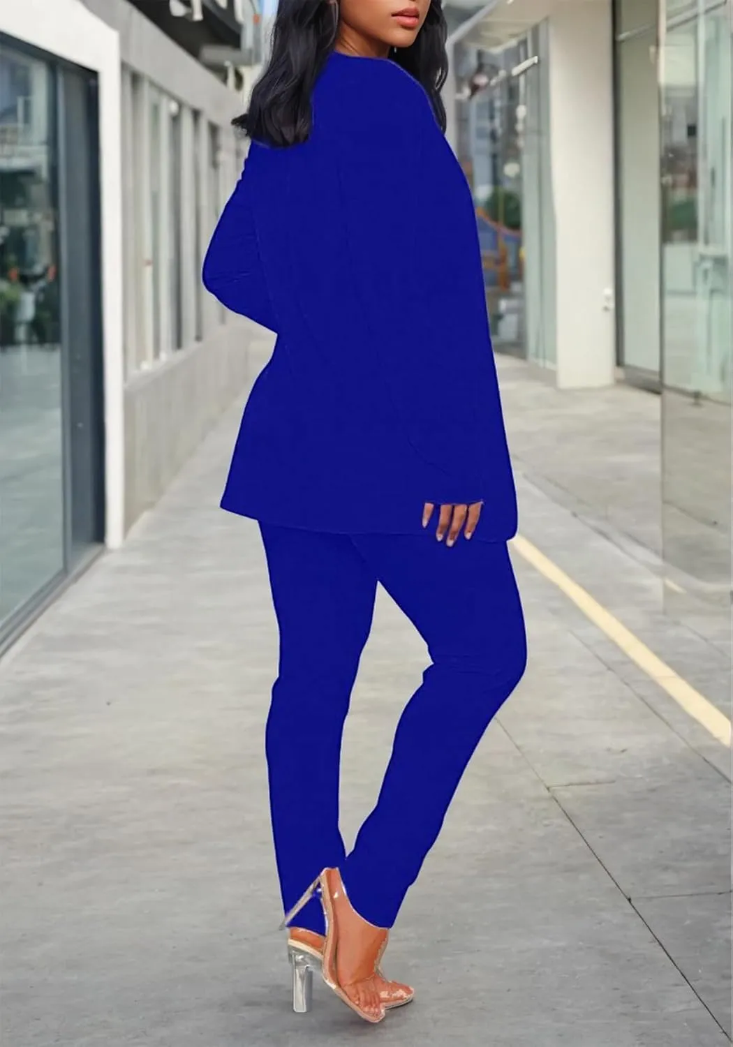 Vakkest Womens Suits 2 Piece Set Business Formal Outfit Casual Long Sleeve Blazer and Office Work Pencil Pants Dressy