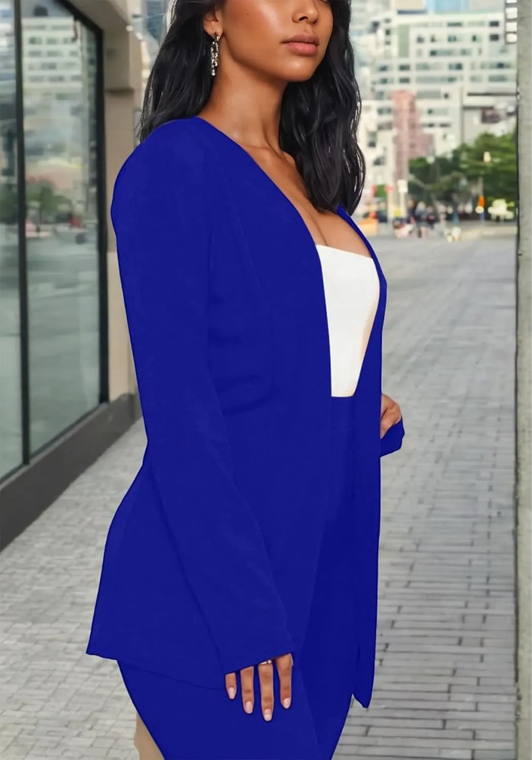 Vakkest Womens Suits 2 Piece Set Business Formal Outfit Casual Long Sleeve Blazer and Office Work Pencil Pants Dressy