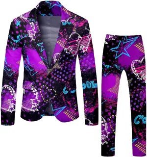 Valentine's Day Suit for Men Heart Printing 2 Piece One Button Peak Lapel Suit Jacket Wedding Prom Dress Outfit