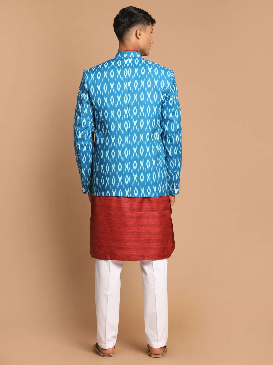 VASTRAMAY Blue Ikkat Blazer and Kurta Set