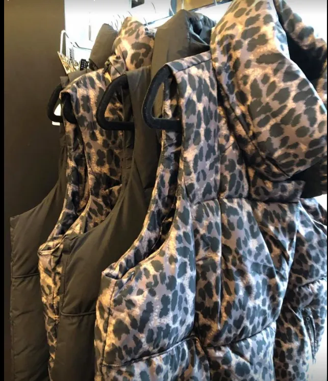 VEGAN DOWN LONG VEST -leopard