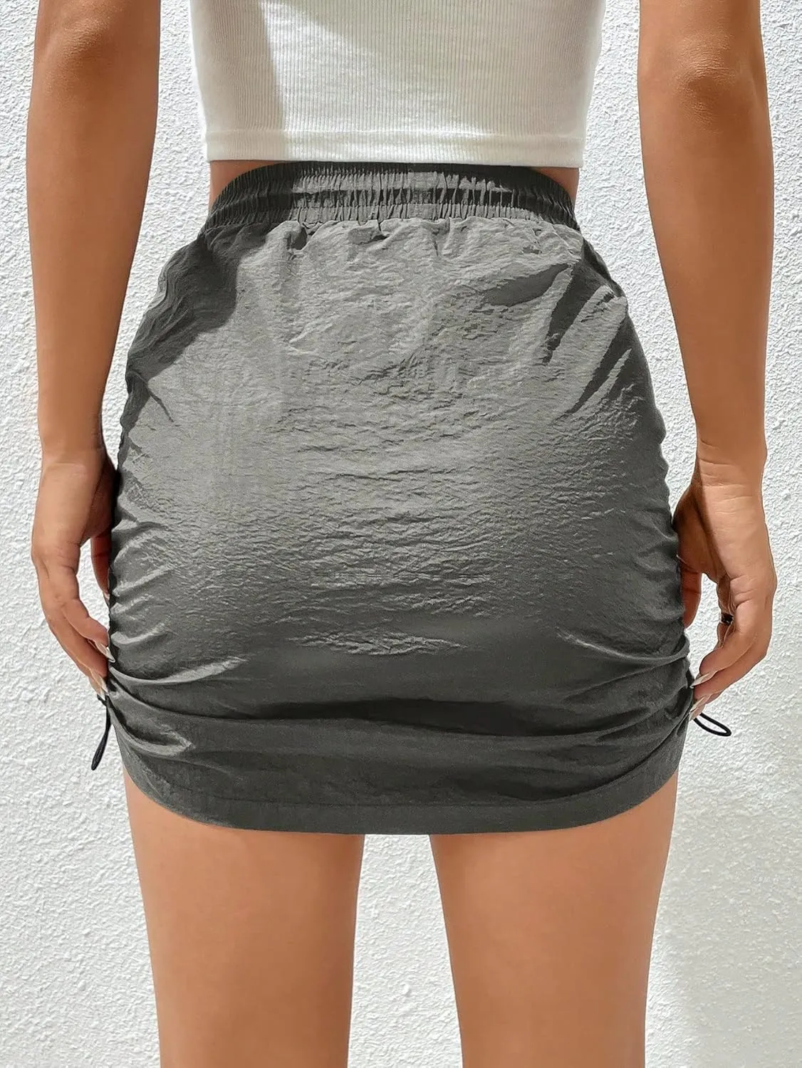 Verdusa Women's Drawstring Elastic Waist Ruched Bodycon Short Skirt