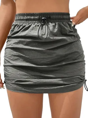 Verdusa Women's Drawstring Elastic Waist Ruched Bodycon Short Skirt