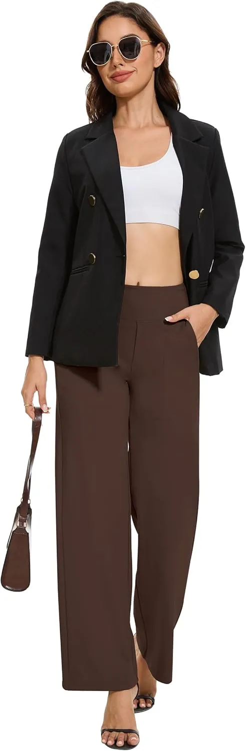 VIMPEP Women's 29 Wide Leg Pants High Waist Stretch Yoga Pants with Pockets Workout Dress Sweatpants Petite 107