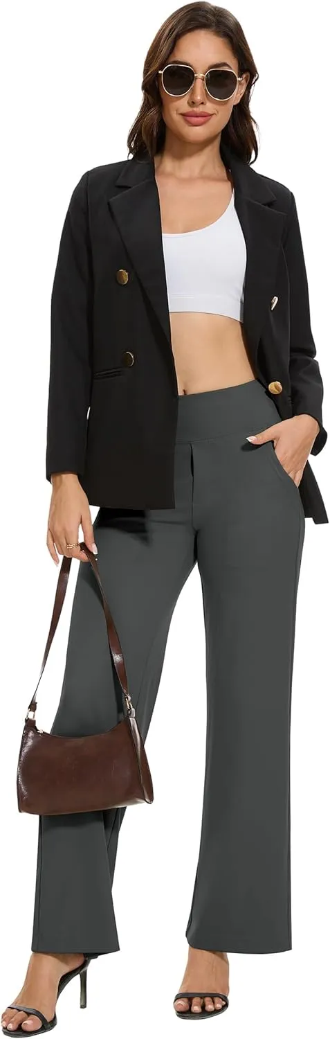 VIMPEP Women's 29 Wide Leg Pants High Waist Stretch Yoga Pants with Pockets Workout Dress Sweatpants Petite 107