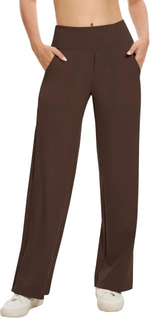 VIMPEP Women's 29 Wide Leg Pants High Waist Stretch Yoga Pants with Pockets Workout Dress Sweatpants Petite 107