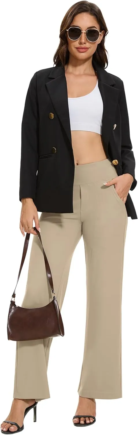 VIMPEP Women's 29 Wide Leg Pants High Waist Stretch Yoga Pants with Pockets Workout Dress Sweatpants Petite 107