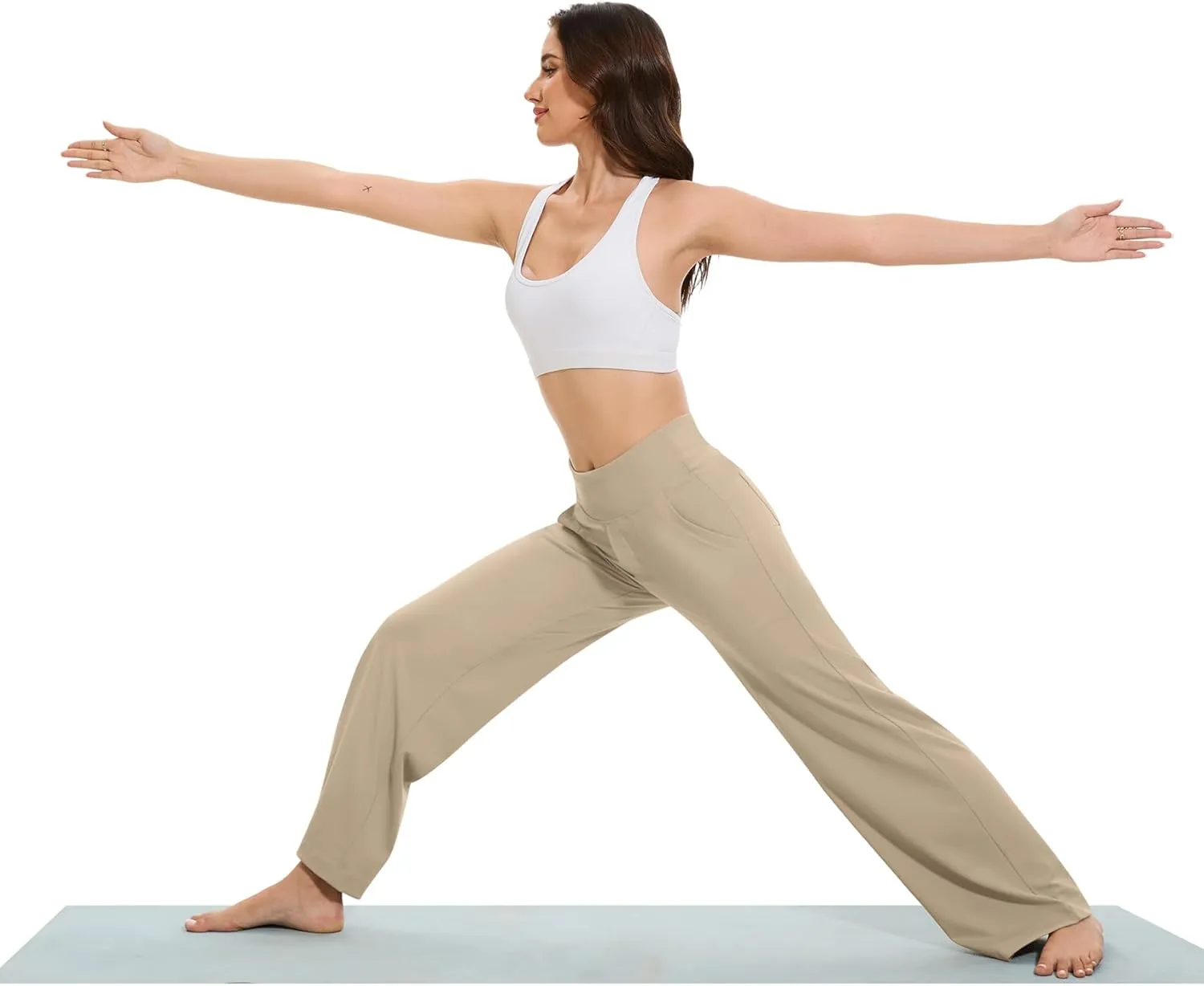 VIMPEP Women's 29 Wide Leg Pants High Waist Stretch Yoga Pants with Pockets Workout Dress Sweatpants Petite 107