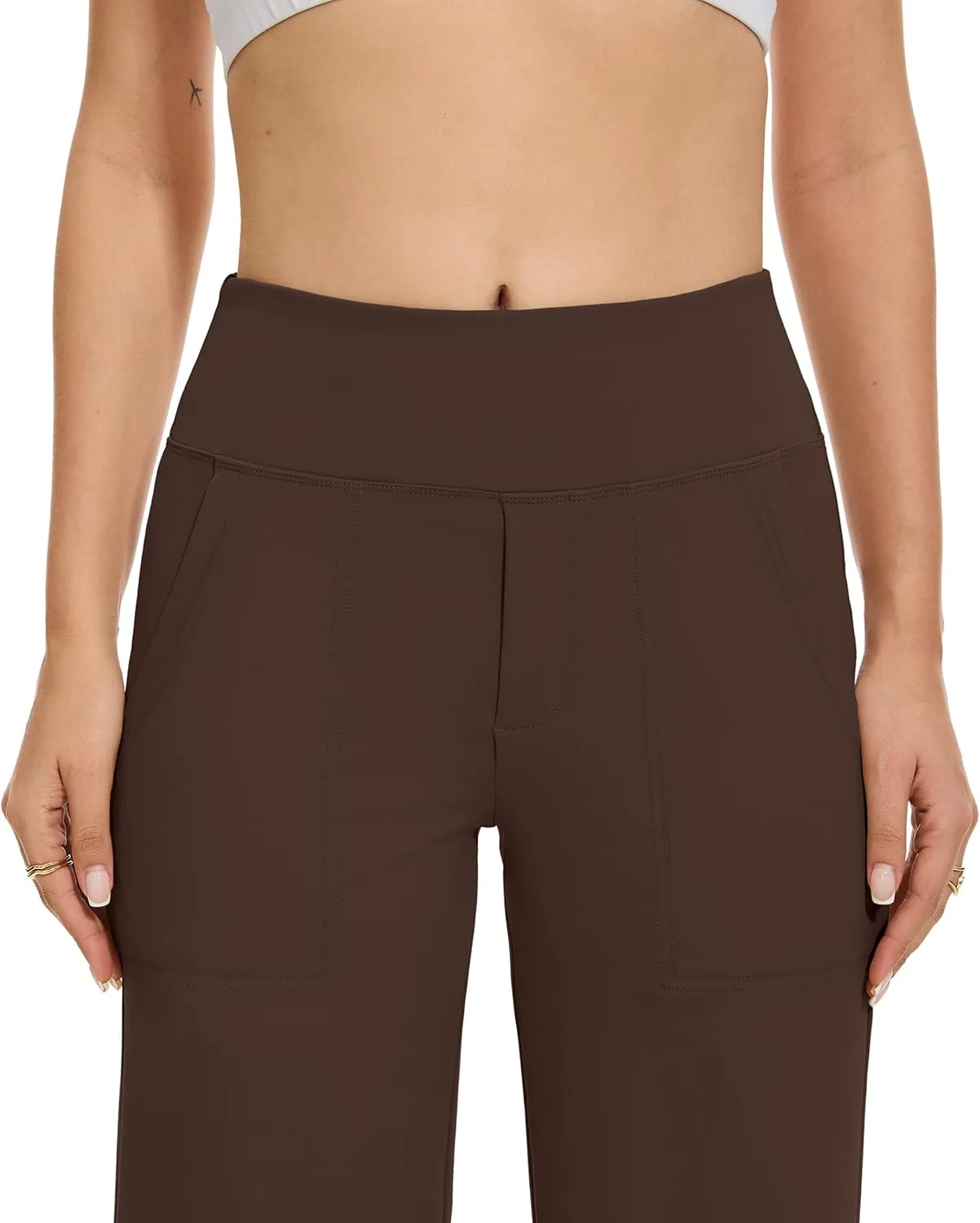 VIMPEP Women's 29 Wide Leg Pants High Waist Stretch Yoga Pants with Pockets Workout Dress Sweatpants Petite 107