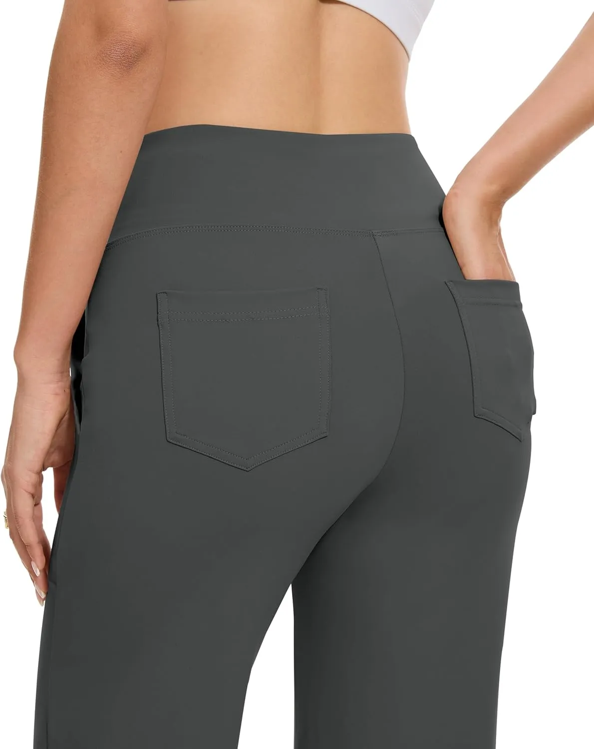 VIMPEP Women's 29 Wide Leg Pants High Waist Stretch Yoga Pants with Pockets Workout Dress Sweatpants Petite 107