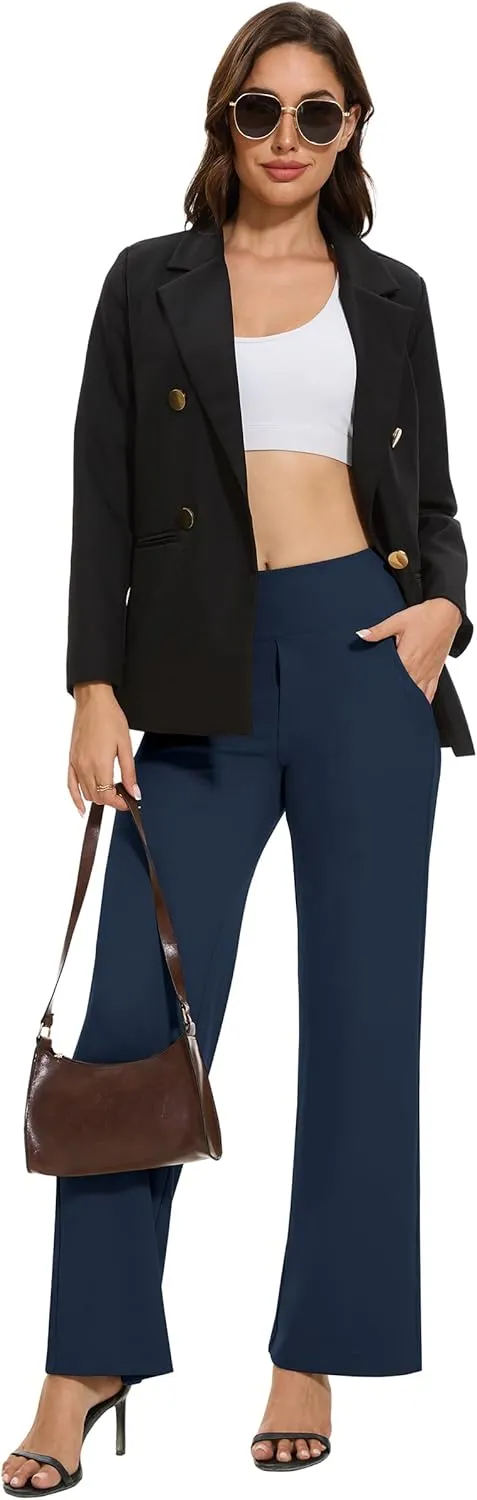 VIMPEP Women's 29 Wide Leg Pants High Waist Stretch Yoga Pants with Pockets Workout Dress Sweatpants Petite 107