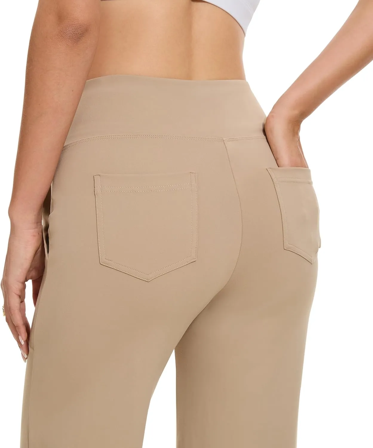 VIMPEP Women's 29 Wide Leg Pants High Waist Stretch Yoga Pants with Pockets Workout Dress Sweatpants Petite 107