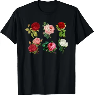 Vintage Aesthetic Botanical Roses Floral Flowers Retro Boho T-Shirt