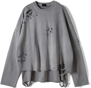 Vintage Streetwear ripped Sweatshirt Men Fashion Autumn Solid Color Oversize Sweatshirt