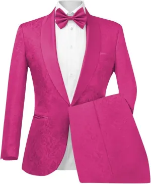 Wangyue Floral Printed Suit Men's 2 Piece Suits One Button Party Wedding Jacquard Tuxedo Shawl Lapel Blazer Pants Set