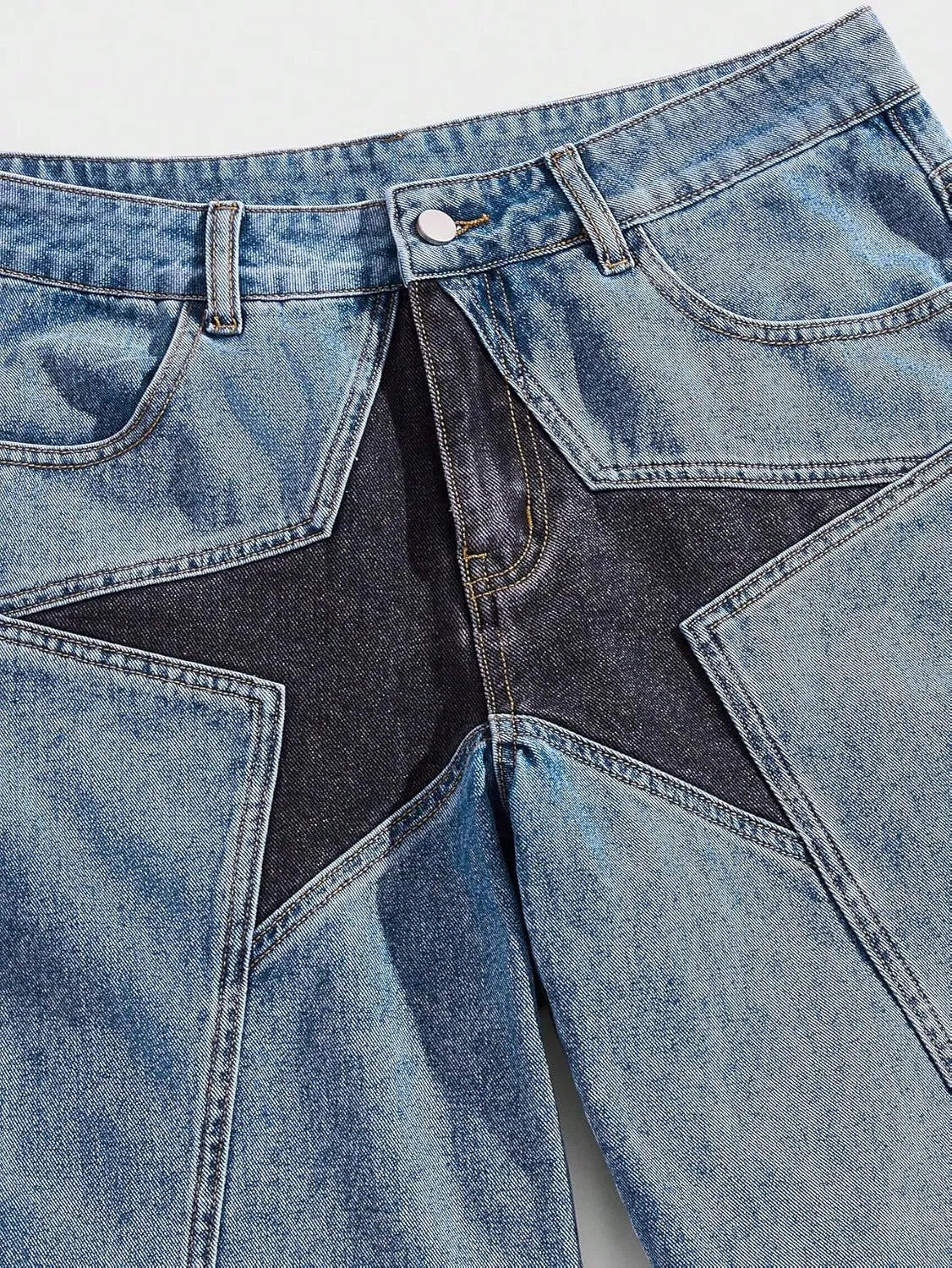 WDIRARA Men's High Waisted Button Straight Leg Denim Shorts with Pockets