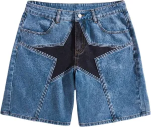 WDIRARA Men's High Waisted Button Straight Leg Denim Shorts with Pockets