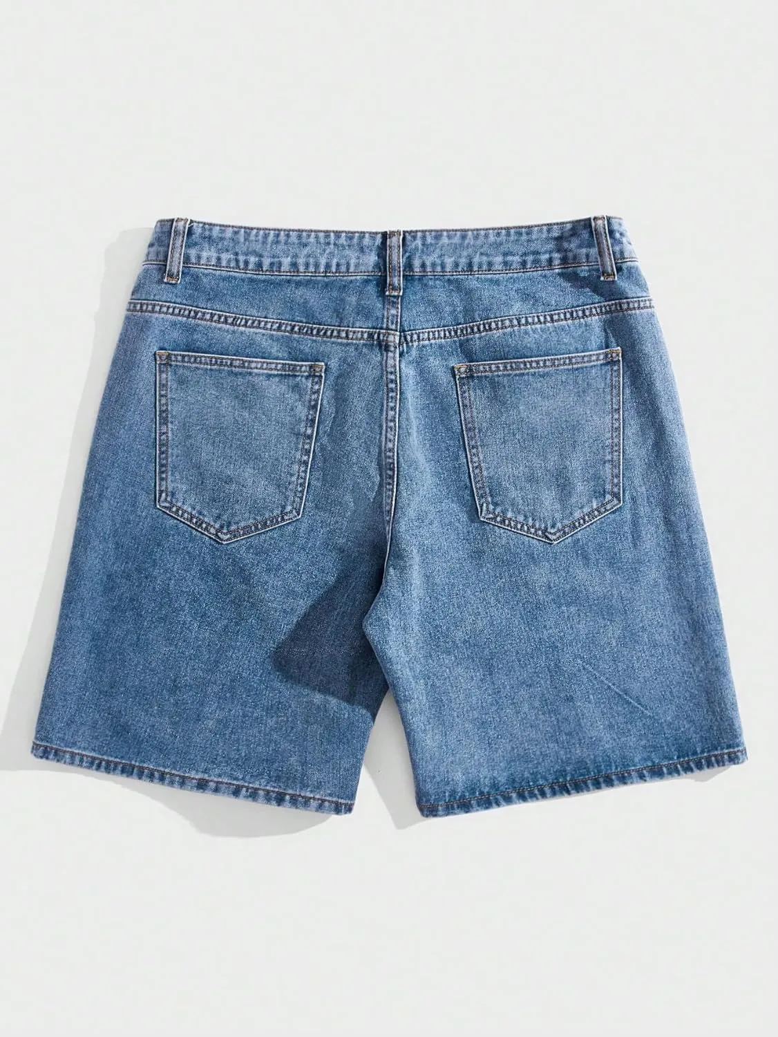 WDIRARA Men's High Waisted Button Straight Leg Denim Shorts with Pockets