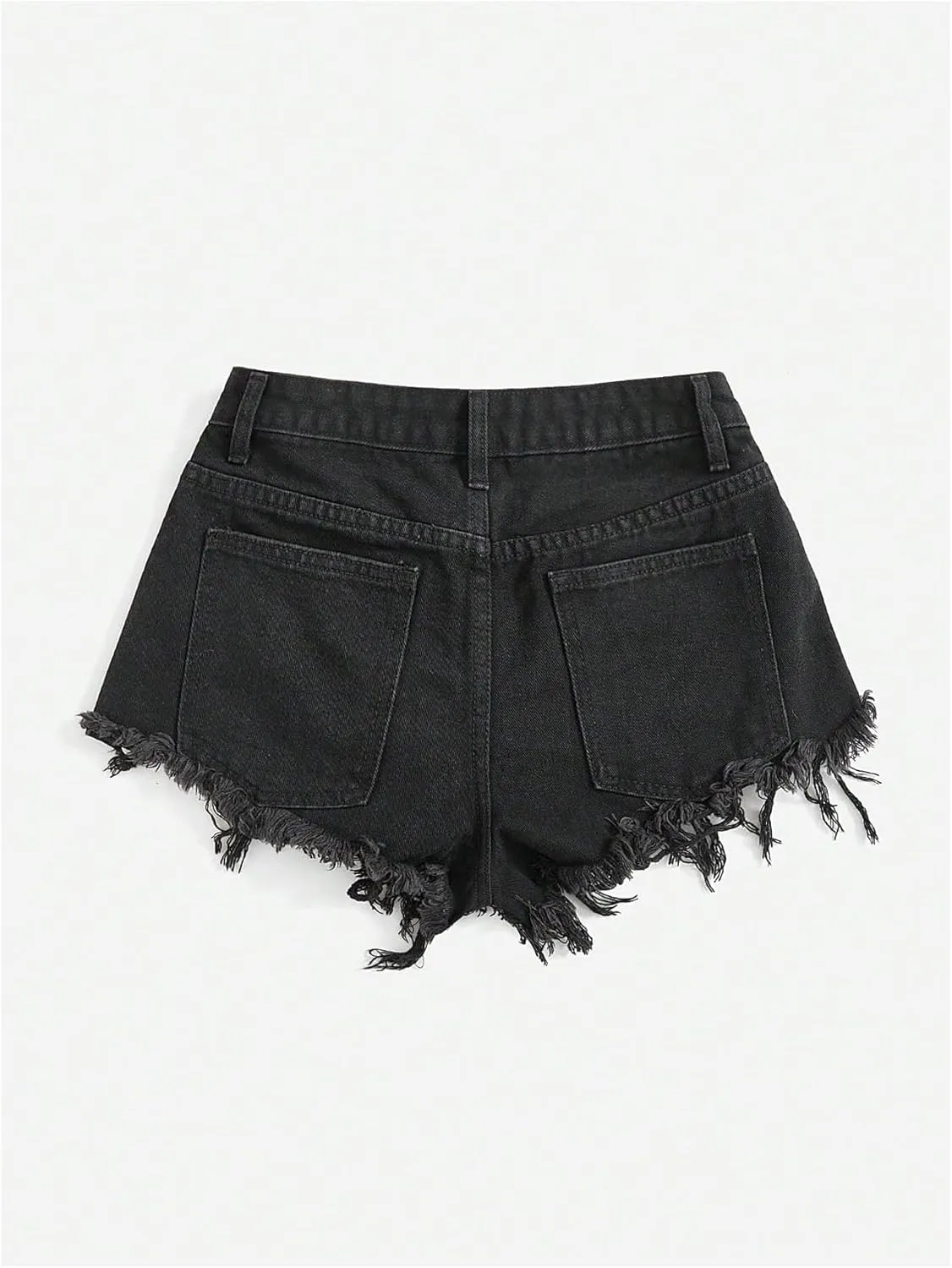 WDIRARA Women's High Waist Ripped Raw Hem Stretchy Denim Shorts with Pockets