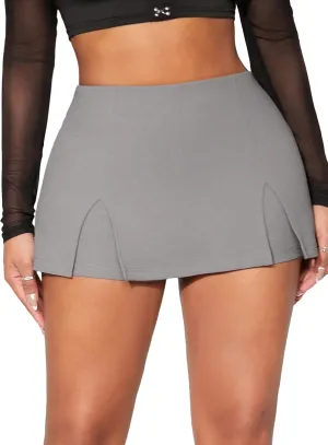 WDIRARA Women's High Waist Split Front Zip Back Skort Streetwear Skinny Shorts