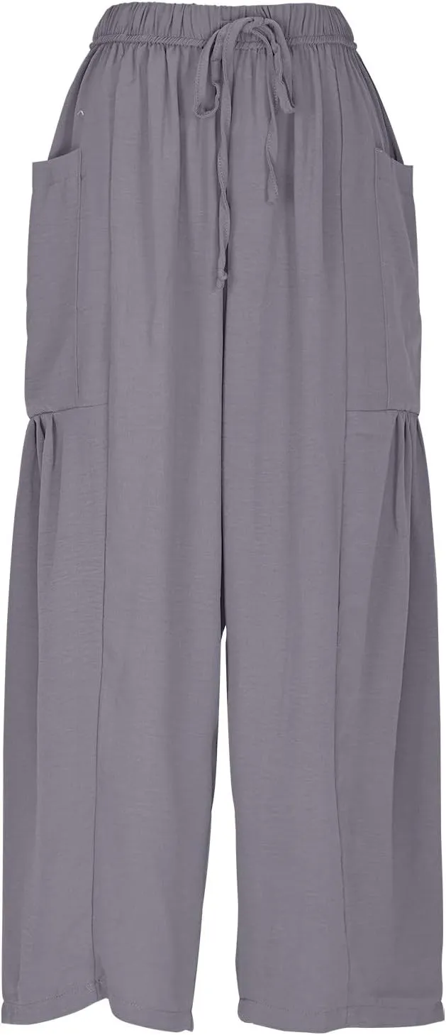 Wide Leg Cotton Linen Pants for Women Summer Trendy Beach Palazzo Lounge Trousers Plus Size Casual Pants