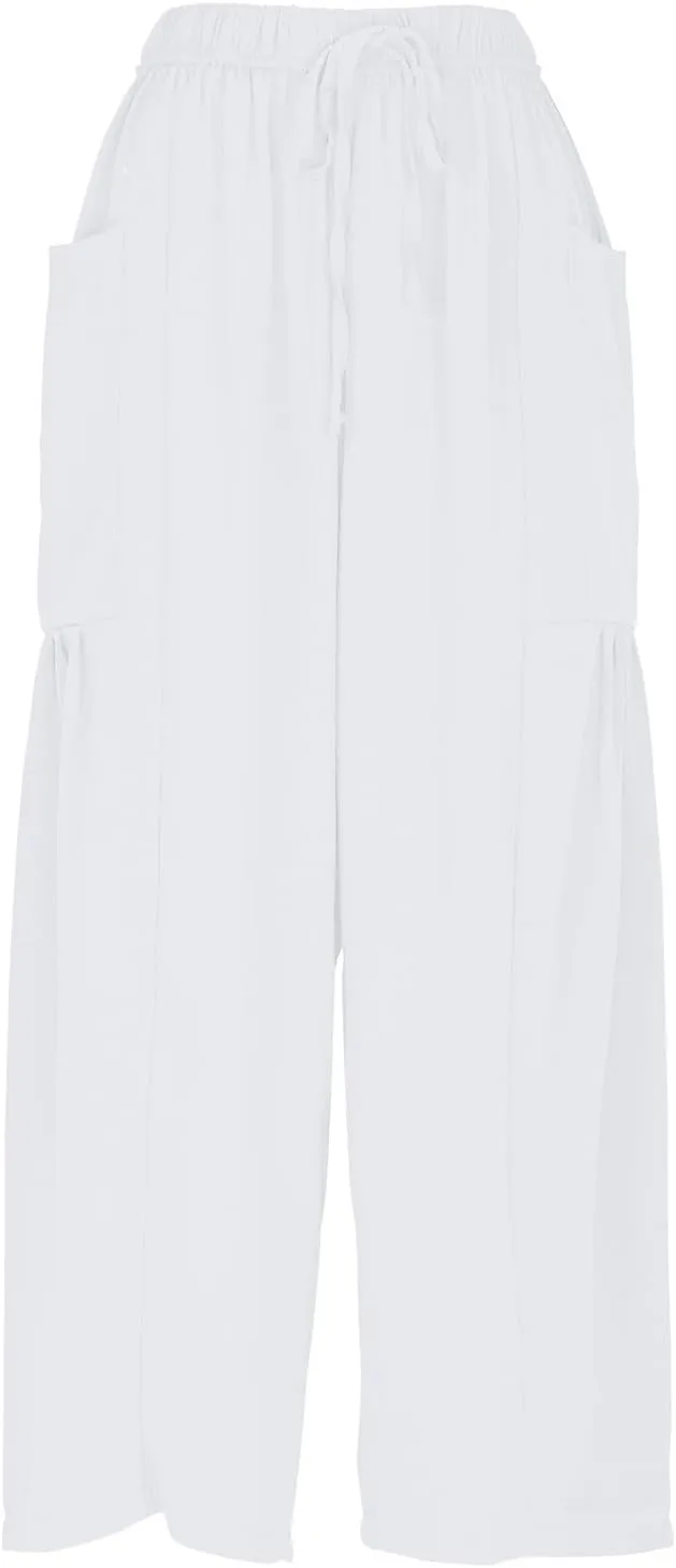 Wide Leg Cotton Linen Pants for Women Summer Trendy Beach Palazzo Lounge Trousers Plus Size Casual Pants