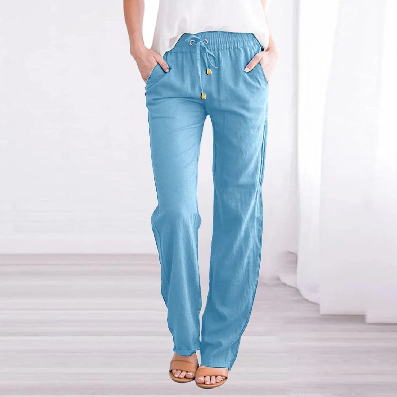 Wide Leg Sweatpants Winter Slack Work Capris with Pockets Straight Leg High Waisted