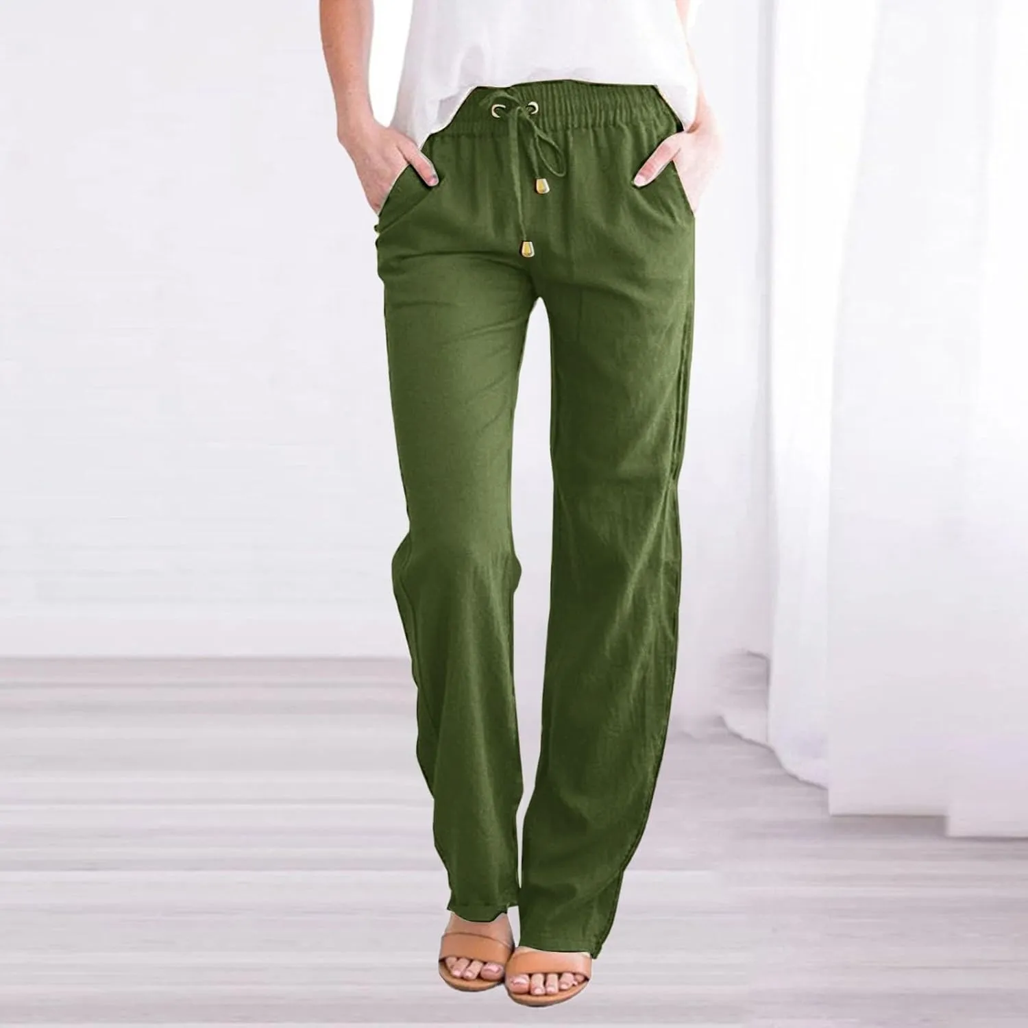 Wide Leg Sweatpants Winter Slack Work Capris with Pockets Straight Leg High Waisted