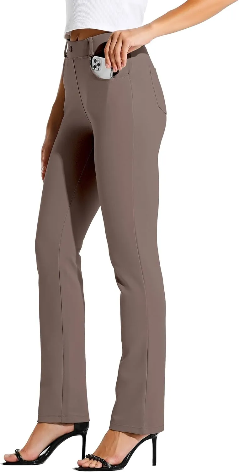 Willit Women's Yoga Dress Pants Straight Leg Work Slacks Stretchy Office Casual Pants 4 Pockets Belt Loops 29''/31''/33''