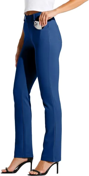 Willit Women's Yoga Dress Pants Straight Leg Work Slacks Stretchy Office Casual Pants 4 Pockets Belt Loops 29''/31''/33''