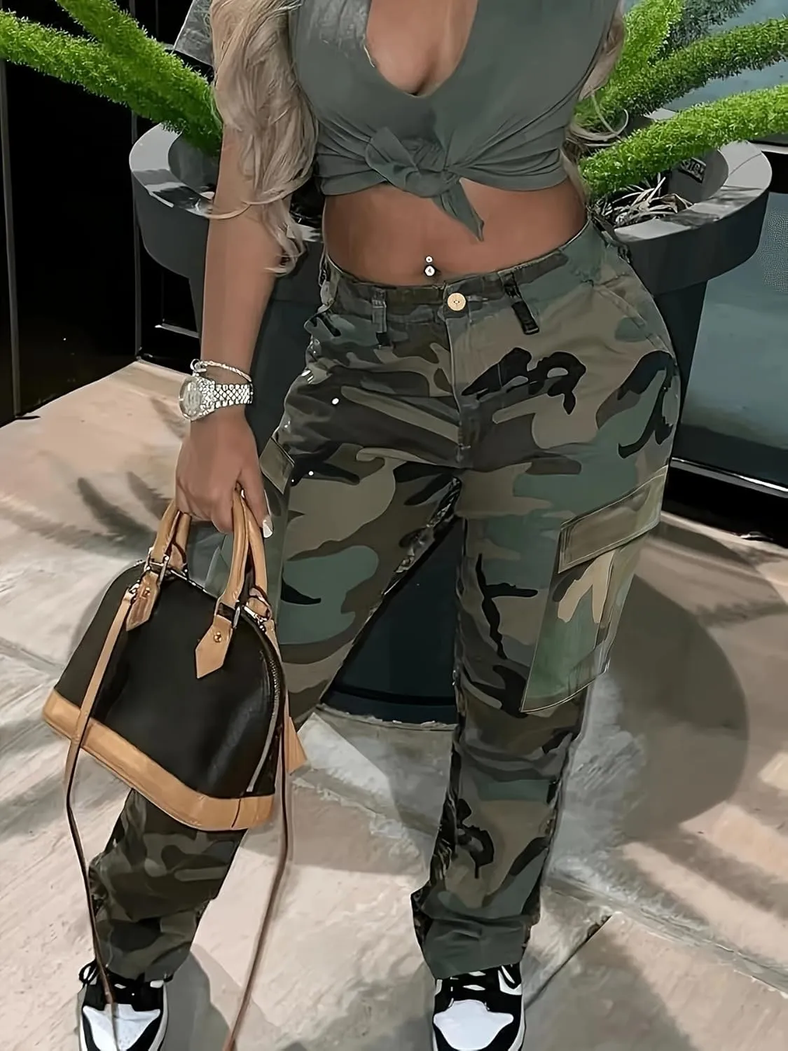 Woman's Camo Cargo Camouflage Pants with Pockets