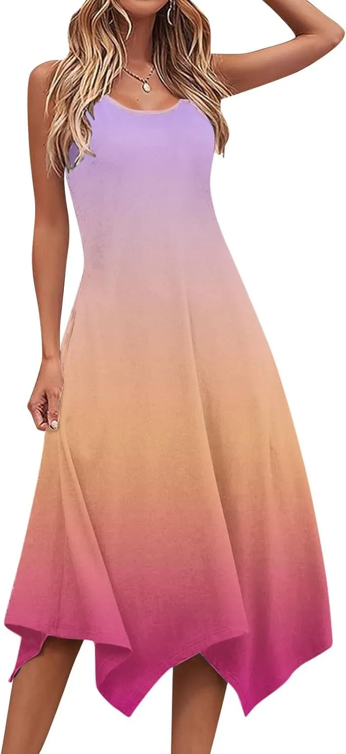 Women 2025 Summer Dress Casual Boho Sundress Ombre Tank Dress Swimwear Cover Up Beach Flowy Midi Vacation Dresses