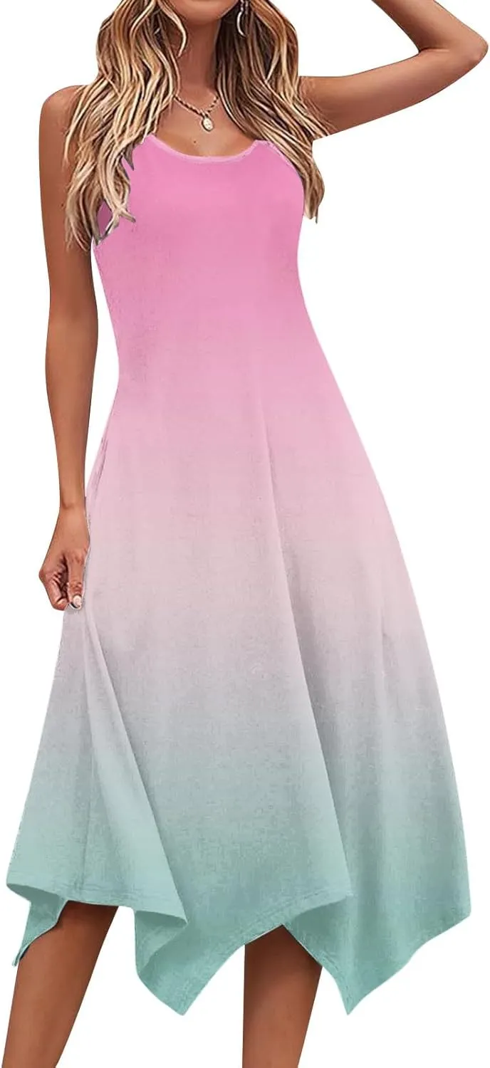 Women 2025 Summer Dress Casual Boho Sundress Ombre Tank Dress Swimwear Cover Up Beach Flowy Midi Vacation Dresses