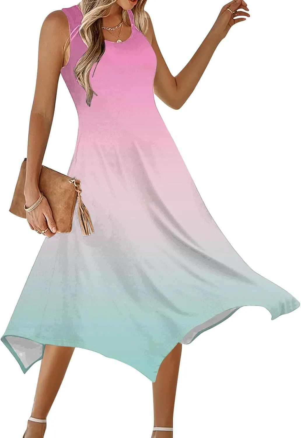 Women 2025 Summer Dress Casual Boho Sundress Ombre Tank Dress Swimwear Cover Up Beach Flowy Midi Vacation Dresses