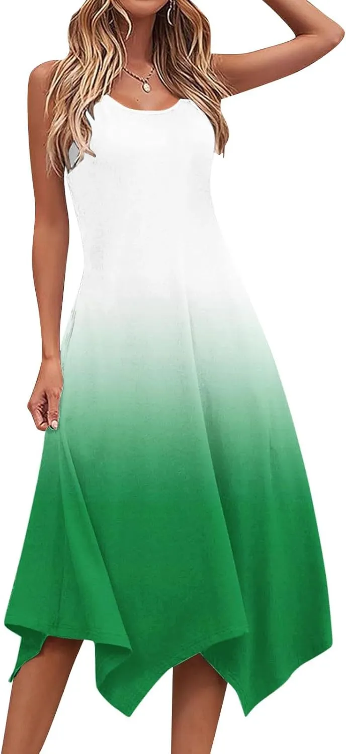 Women 2025 Summer Dress Casual Boho Sundress Ombre Tank Dress Swimwear Cover Up Beach Flowy Midi Vacation Dresses