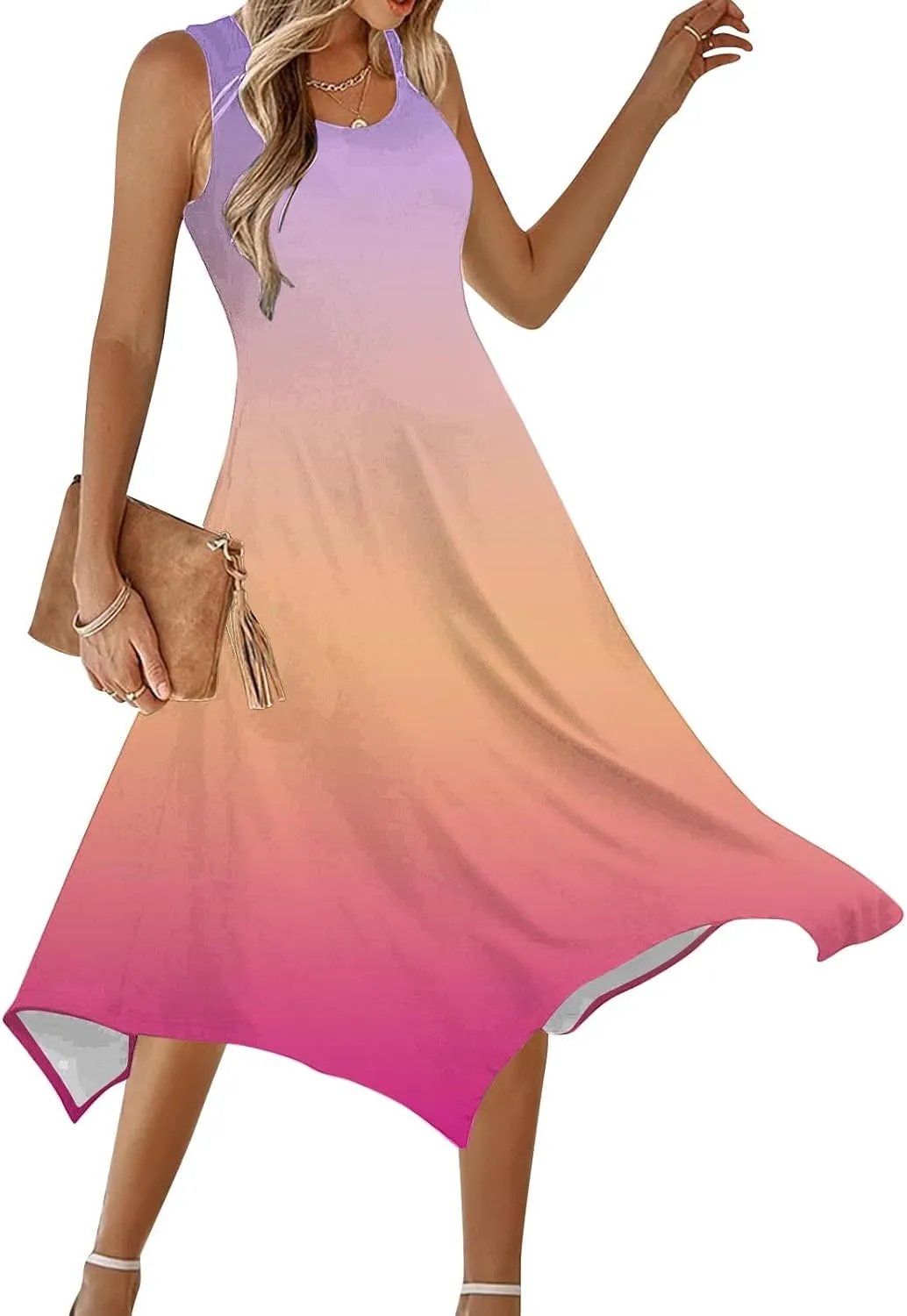 Women 2025 Summer Dress Casual Boho Sundress Ombre Tank Dress Swimwear Cover Up Beach Flowy Midi Vacation Dresses